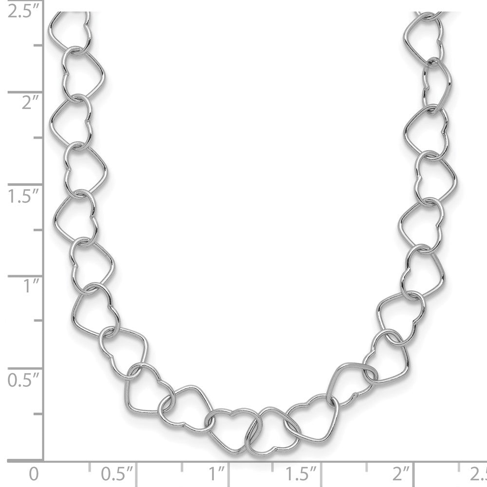 Sterling Silver Rhodium-plated Polished Fancy Heart Link Bracelet