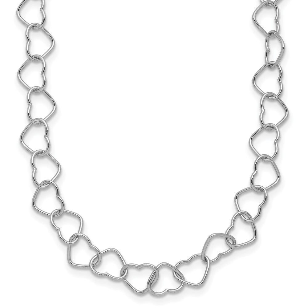 Sterling Silver Rhodium-plated Polished Fancy Heart Link Bracelet