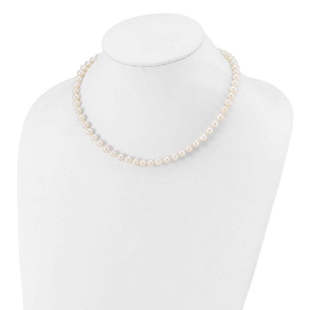 Sterling Silver Rhodium 6-7mm White Freshwater Cultured Pearl Necklace