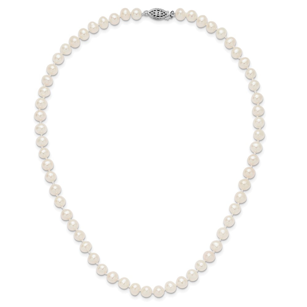 Sterling Silver Rhodium 6-7mm White Freshwater Cultured Pearl Necklace