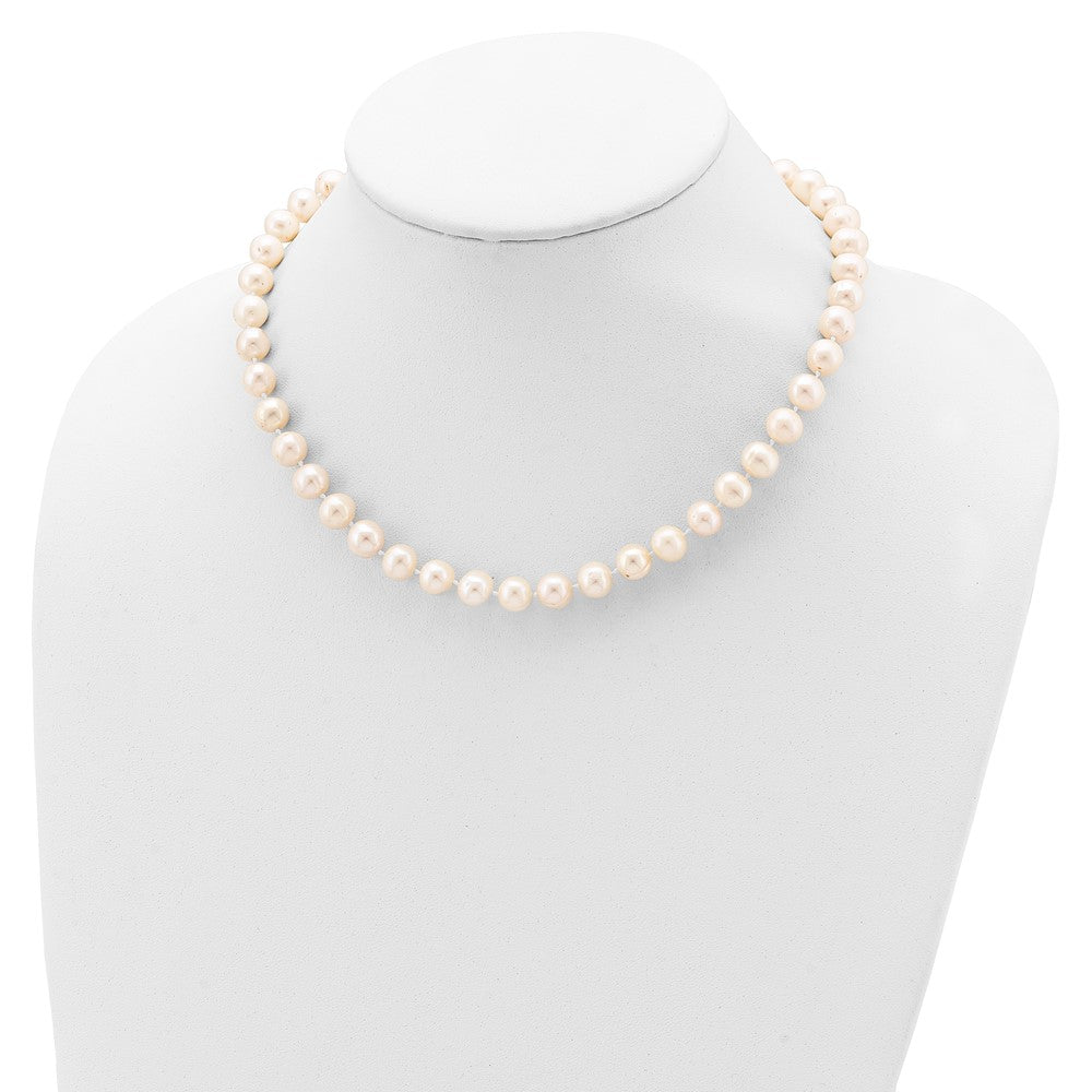 Sterling Silver Rhodium 8-9mm White Freshwater Cultured Pearl Necklace