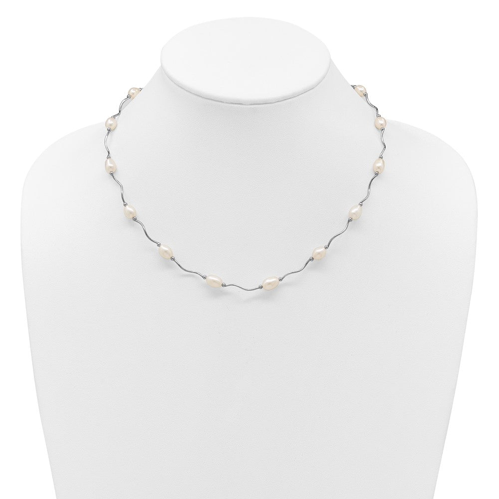 Sterling Silver Rh-plated 6-7mm White FW Cultured Pearl Necklace