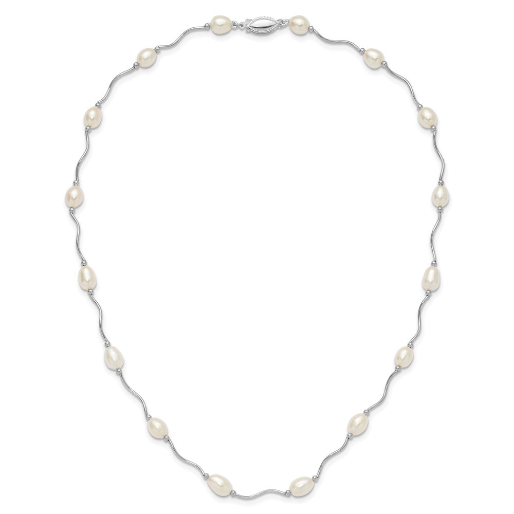 Sterling Silver Rh-plated 6-7mm White FW Cultured Pearl Necklace