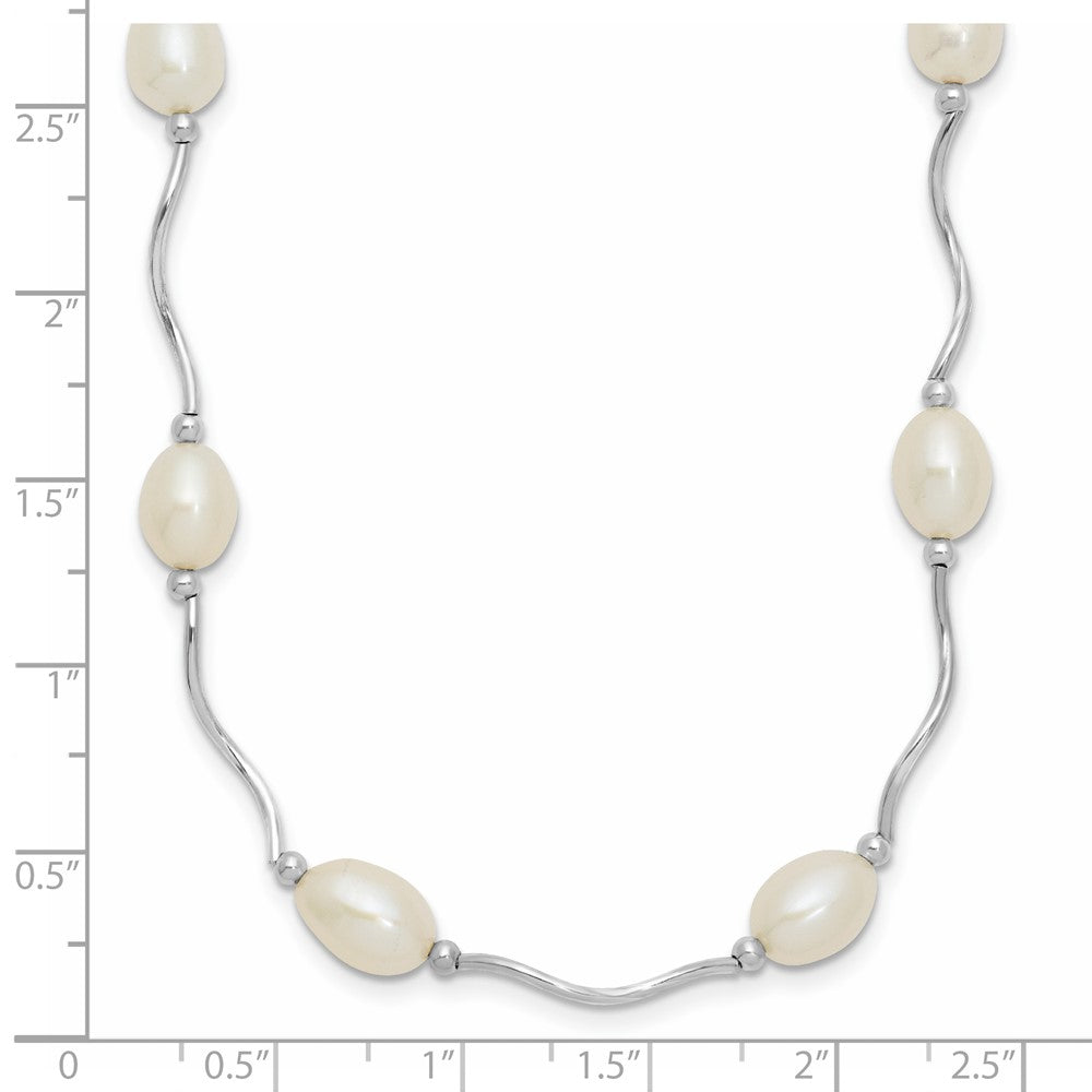 Sterling Silver Rh-plated 6-7mm White FW Cultured Pearl Necklace