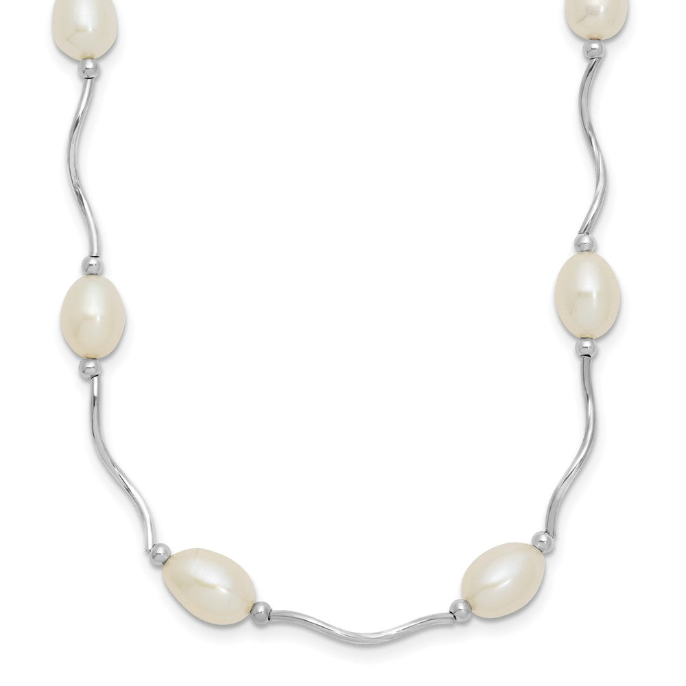 Sterling Silver Rh-plated 6-7mm White FW Cultured Pearl Necklace
