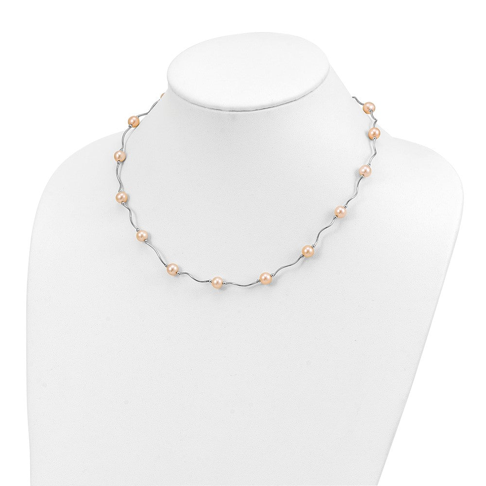 Sterling Silver Rh-plated 6-7mm Pink FW Cultured Pearl Necklace