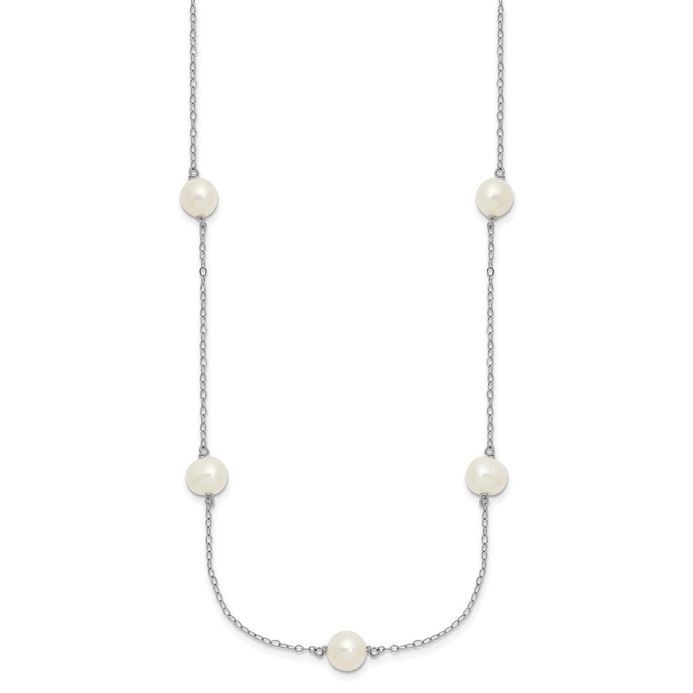Sterling Silver Rhodium 7-8mm White FWC Pearl w/ ext. Necklace