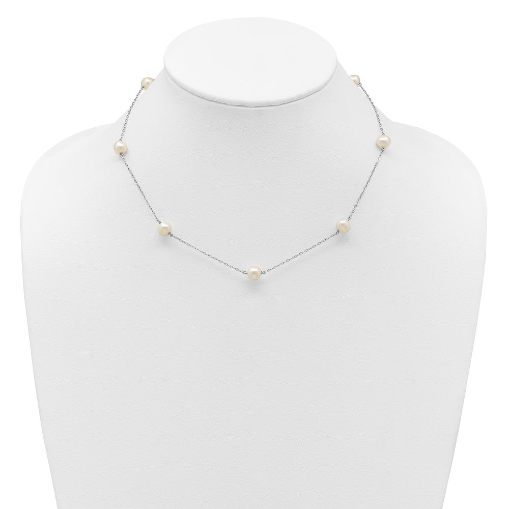 Sterling Silver Rhodium 7-8mm White FWC Pearl w/ ext. Necklace