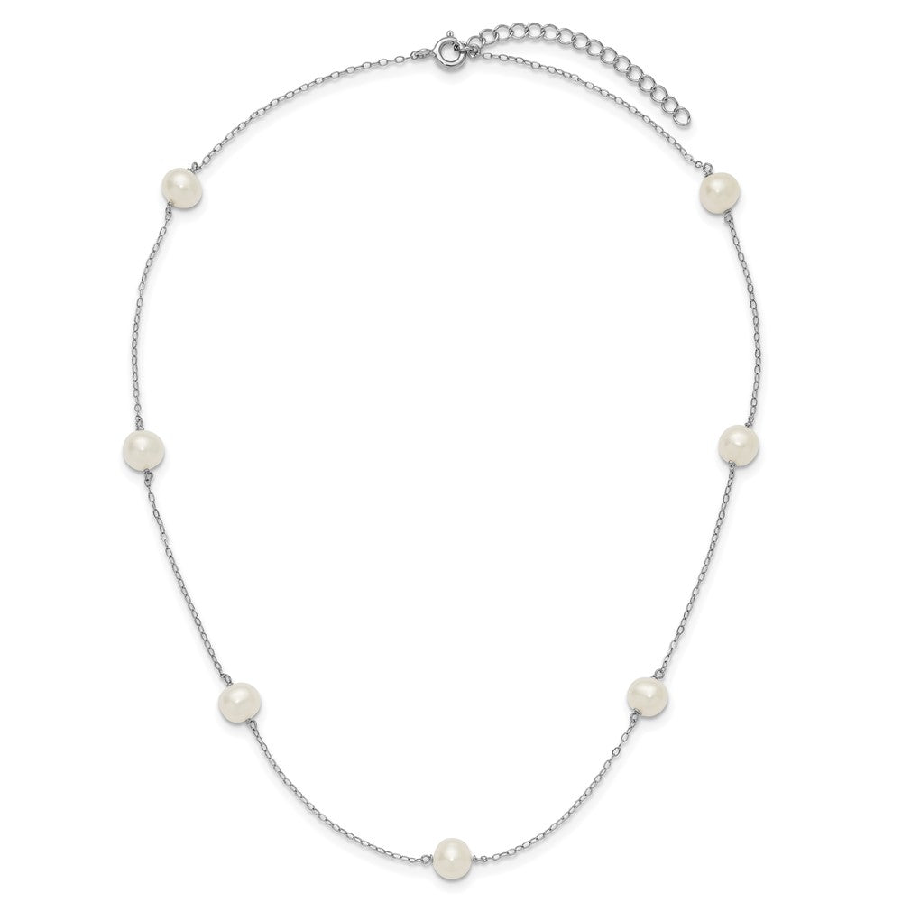 Sterling Silver Rhodium 7-8mm White FWC Pearl w/ ext. Necklace