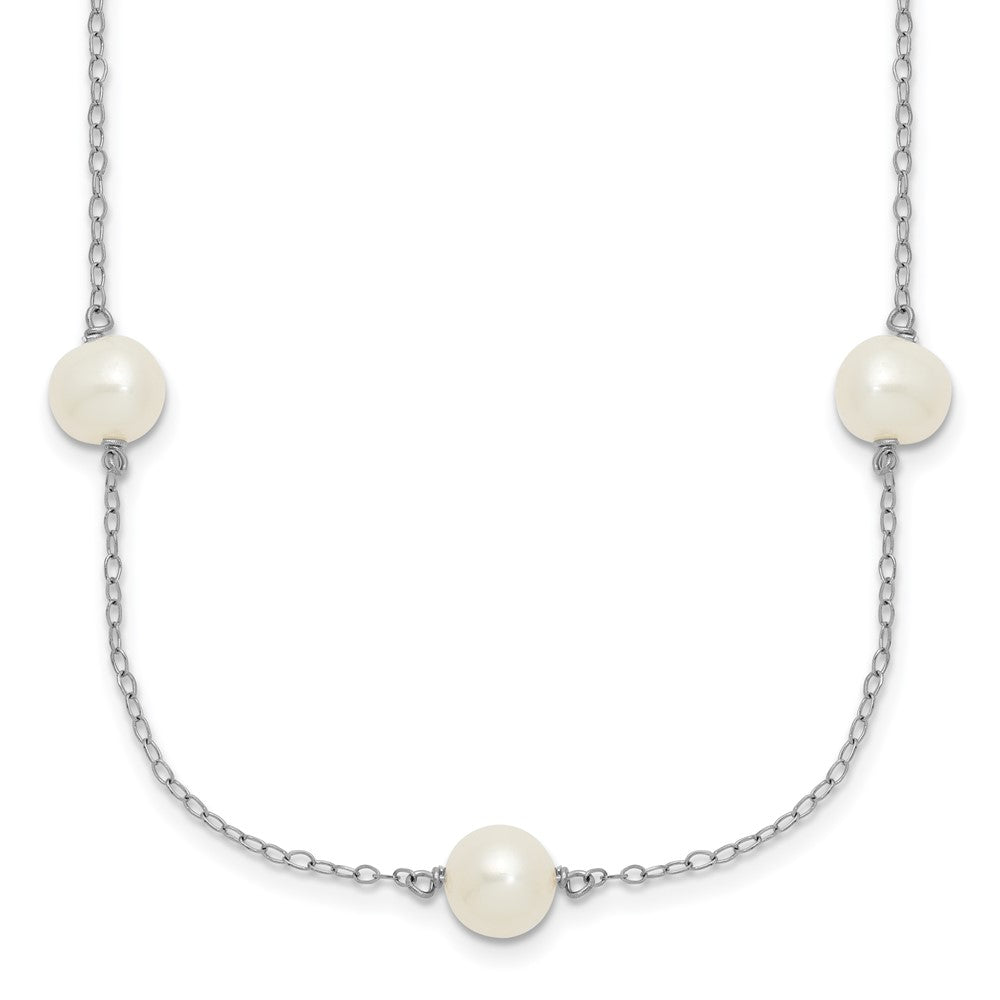 Sterling Silver Rhodium 7-8mm White FWC Pearl w/ ext. Necklace