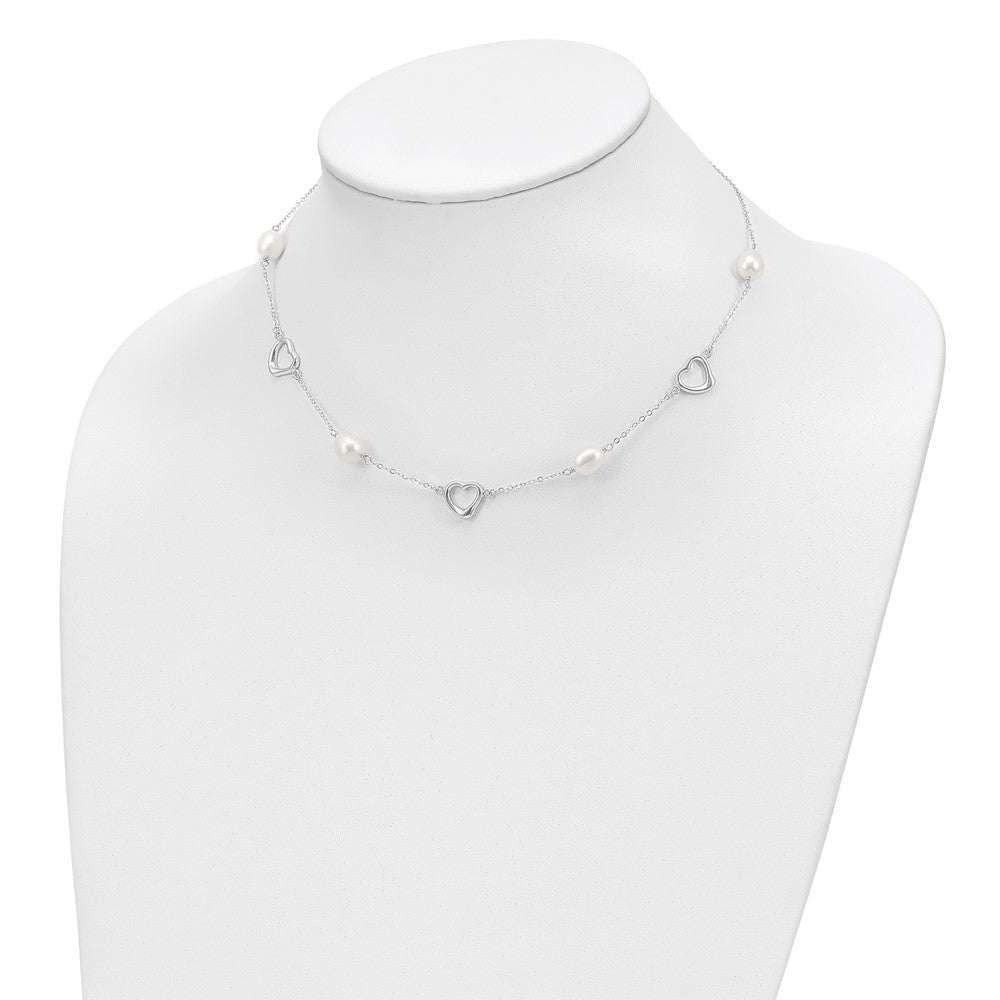 Sterling Silver Rhodium 7-8mm White FWC Pearl w/ ext. Necklace