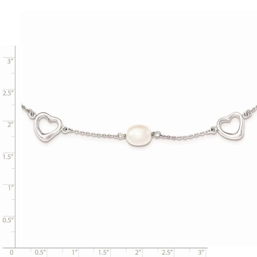 Sterling Silver Rhodium 7-8mm White FWC Pearl w/ ext. Necklace