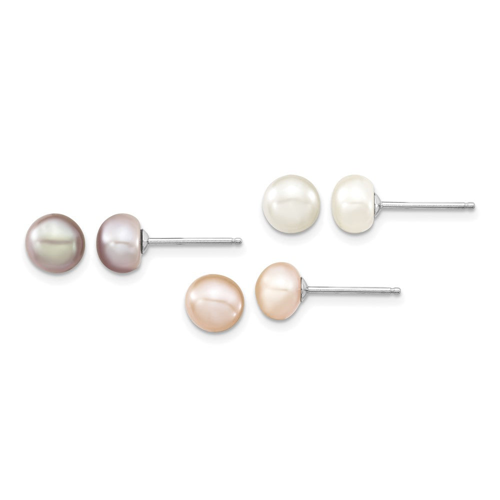 Sterling Silver RH White/Pink/Purple FWC Pearl Neck/Bracelet/Ear Set