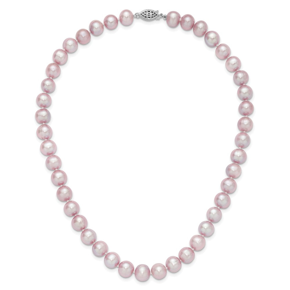 Sterling Silver Rh-plated 9-10mm Purple FW Cultured Pearl Necklace