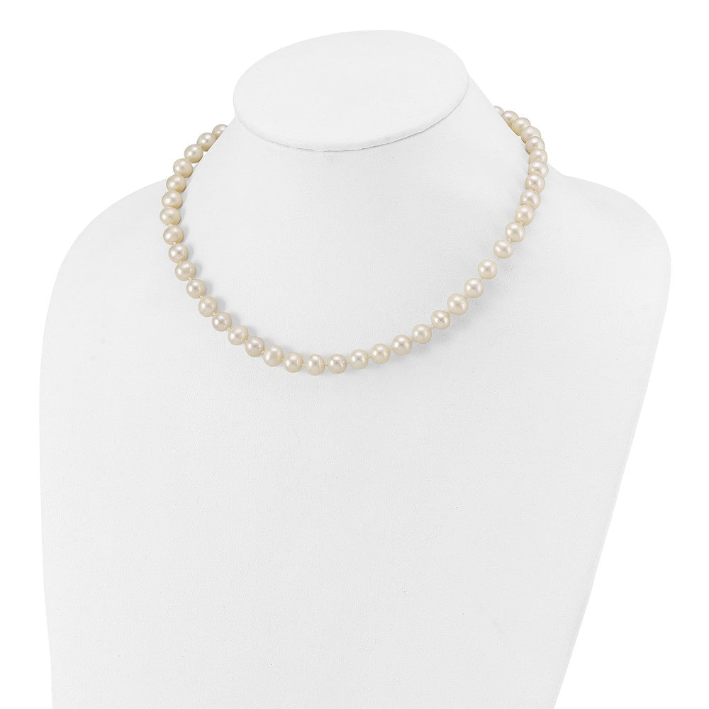Sterling Silver Rhodium 7-8mm White Freshwater Cultured Pearl Necklace