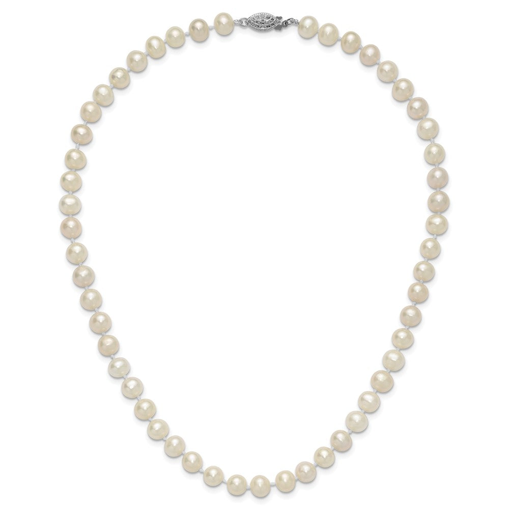 Sterling Silver Rhodium 7-8mm White Freshwater Cultured Pearl Necklace