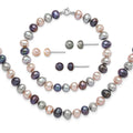 Sterling Silver Rh-p 6-7mm Bla/Pi/G FWC Pearl Neck 7.25 Brace & 3pc Earring