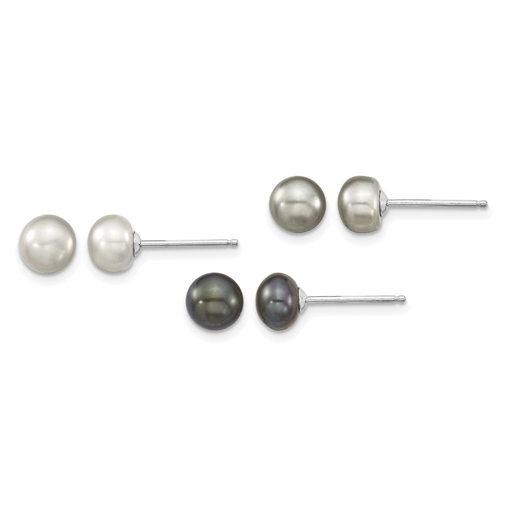 Sterling Silver Rhodium FWC Pearl Necklace/7.25 Brace/3pc Earring Set