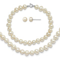 Sterling Silver Rh-p 6-7mm FWC Pearl Necklace 7.25 Brace & 1pc Earring Set