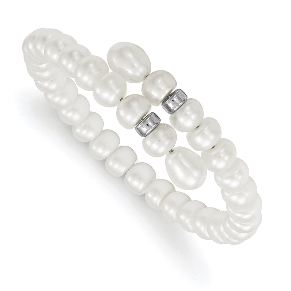 Sterling Silver RH 6-8mm Button and Rice FWC Pearl Flexible Bracelet