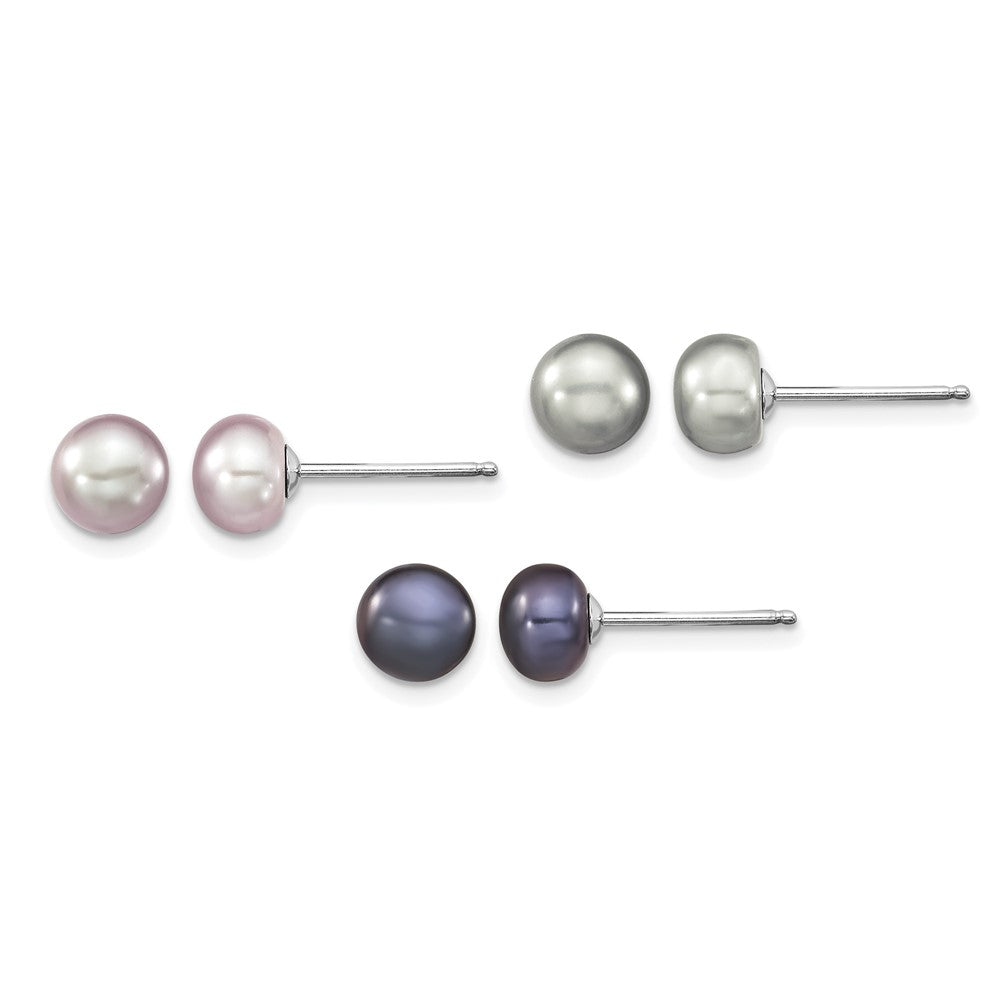 Sterling Silver RH Grey/Pink/Black FWC Pearl Neck/7.25 Brace/3pc Earring