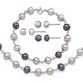 Sterling Silver RH Grey/Pink/Black FWC Pearl Neck/7.25 Brace/3pc Earring