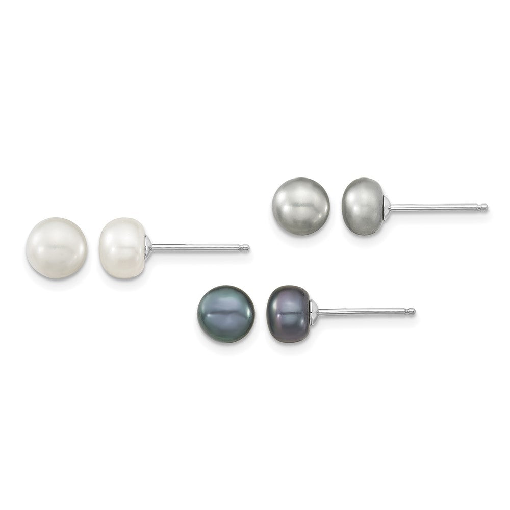 Sterling Silver Rhodium FWC Pearl Necklace/ Bracelet/3pc Earring Set