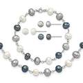 Sterling Silver Rhodium FWC Pearl Necklace/ Bracelet/3pc Earring Set