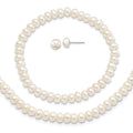Sterling Silver Rhod-pltd White 6-7mm 3 piece FW Cultured Pearl Set