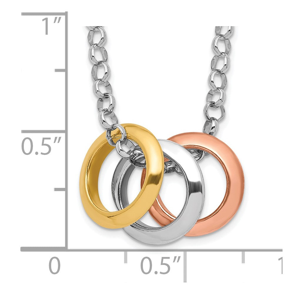 Sterling Silver Rhodium, Rose and Gold-Tone 3-Circle Necklace
