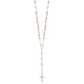 Sterling Silver Tri-color Polished Textured Bead Rosary 26 inch Necklace