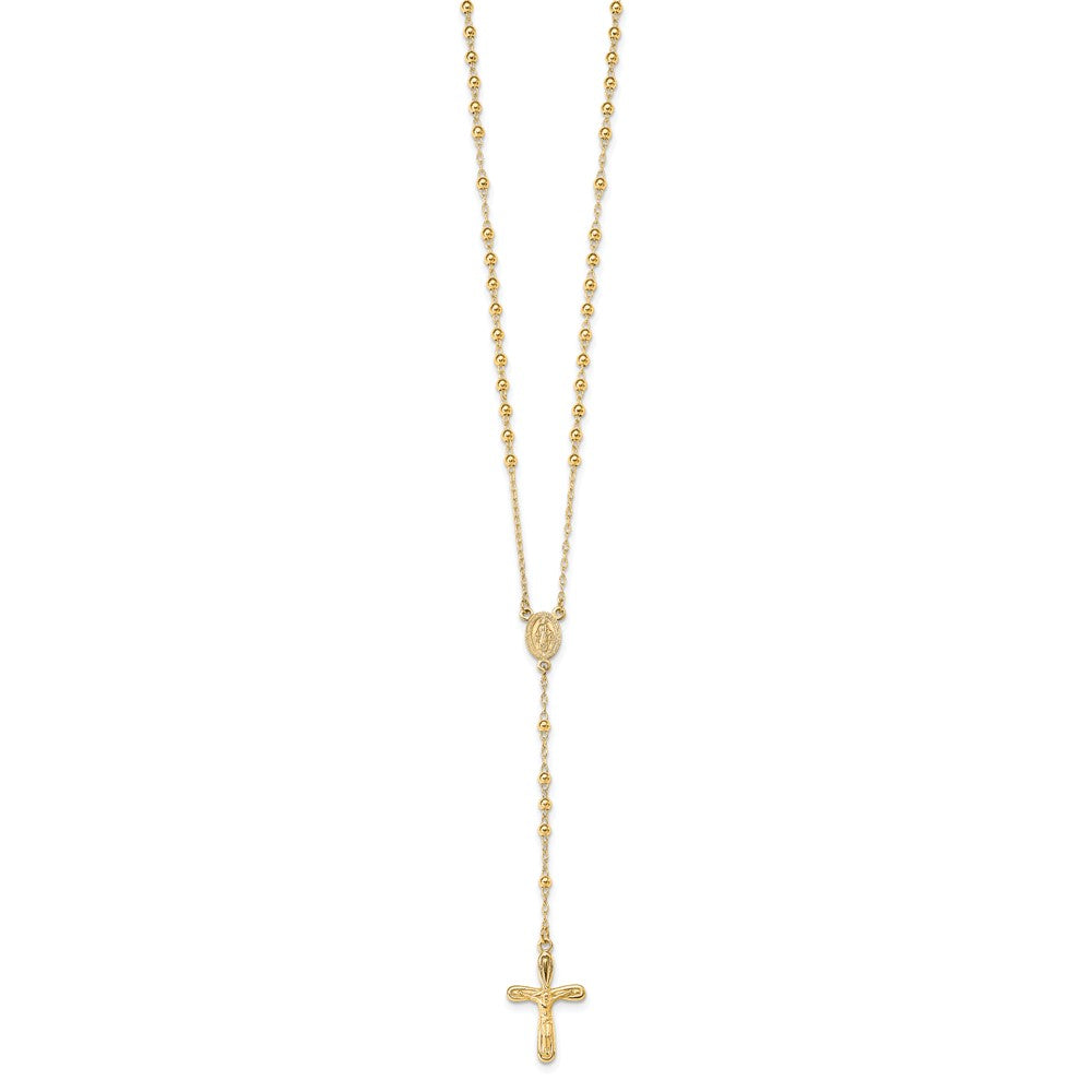Sterling Silver Flash Gold-plated Polished Crucifix Rosary 18 inch Necklace