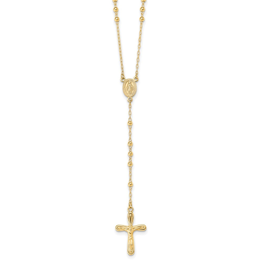 Sterling Silver Flash Gold-plated Polished Crucifix Rosary 18 inch Necklace