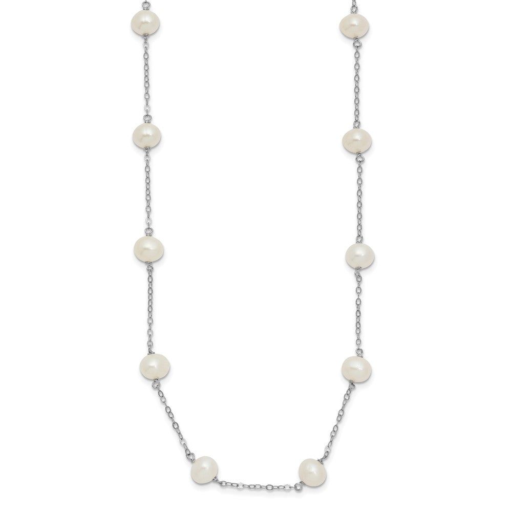 Sterling Silver Rh-plated (6-7mm) Fresh Water Cultured Pearl Necklace