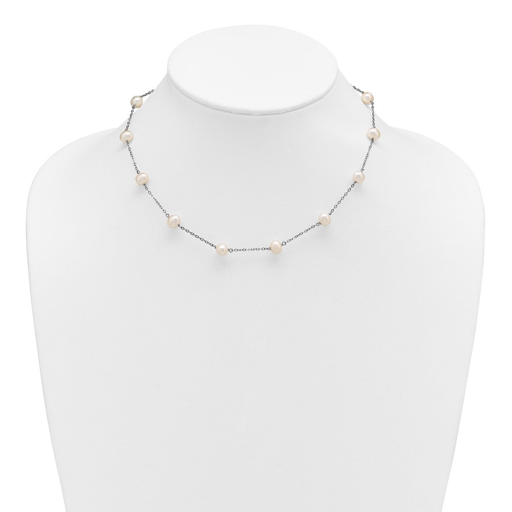 Sterling Silver Rh-plated (6-7mm) Fresh Water Cultured Pearl Necklace