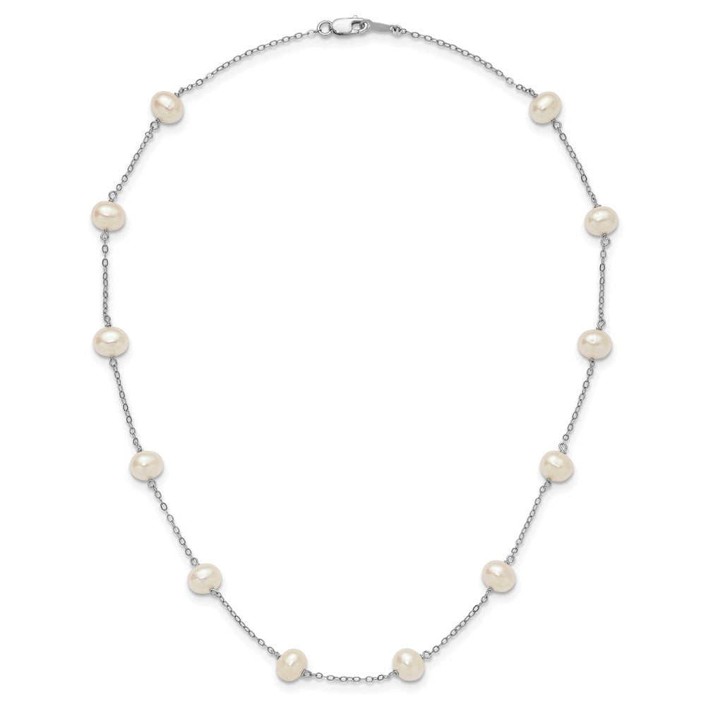 Sterling Silver Rh-plated (6-7mm) Fresh Water Cultured Pearl Necklace