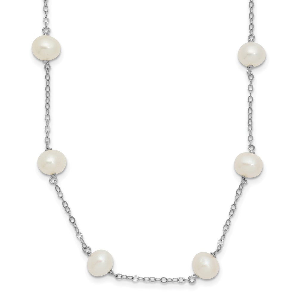 Sterling Silver Rh-plated (6-7mm) Fresh Water Cultured Pearl Necklace