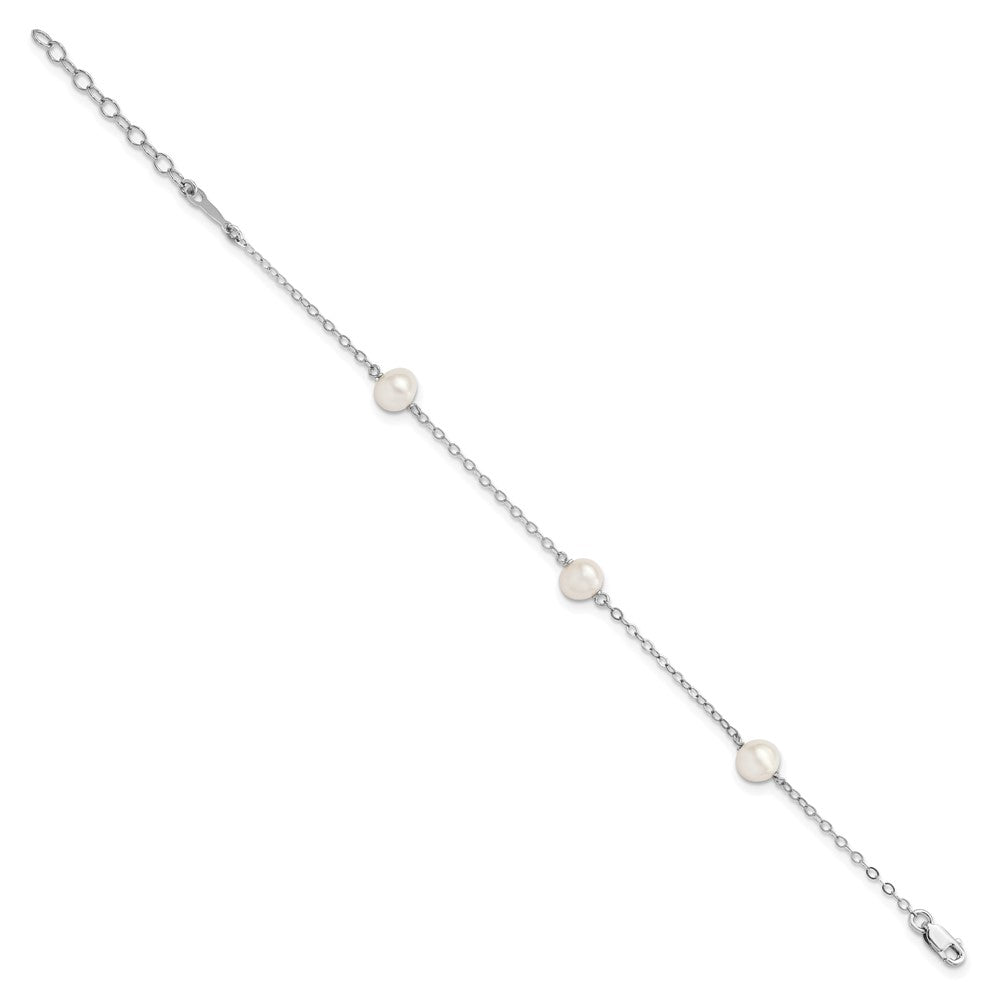 Sterling Silver Rh-plated FW Cultured Pearl w/ ext. Bracelet