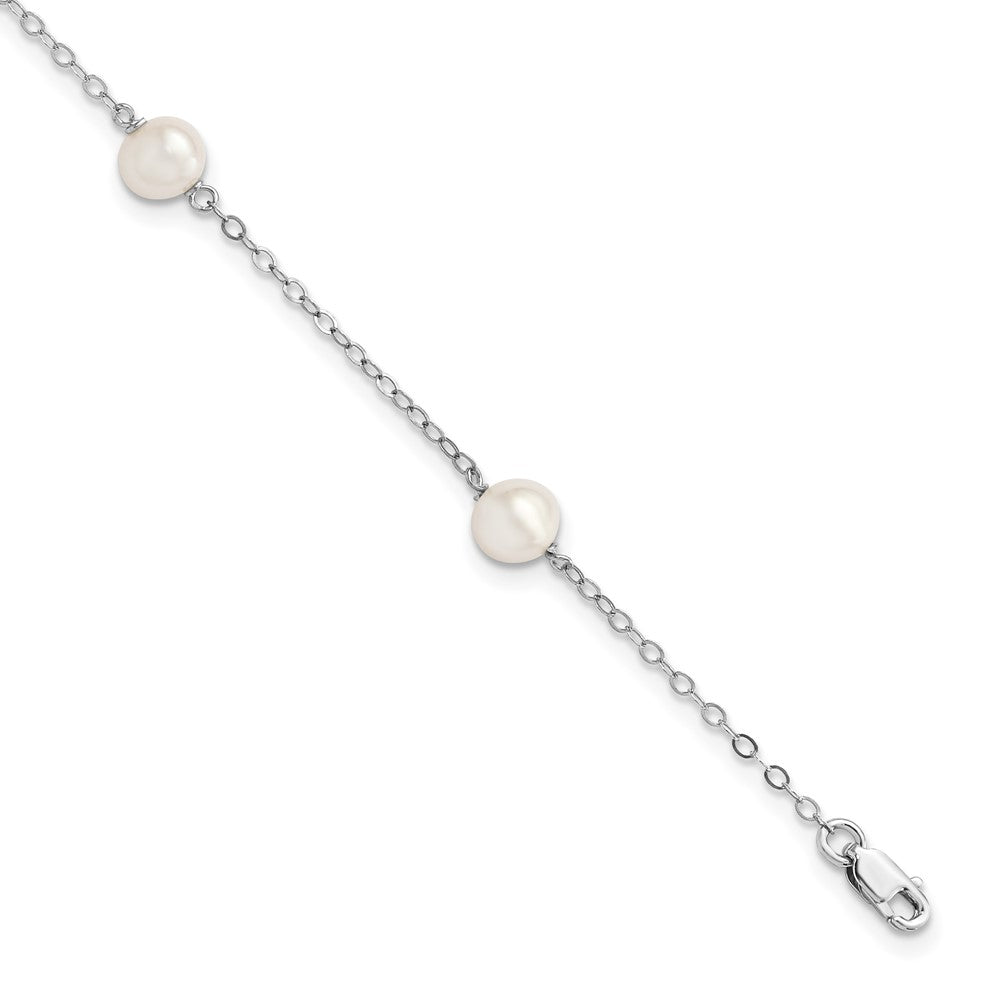 Sterling Silver Rh-plated FW Cultured Pearl w/ ext. Bracelet