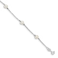 Sterling Silver RH-plated White Round FWC Pearl 5 station Bracelet
