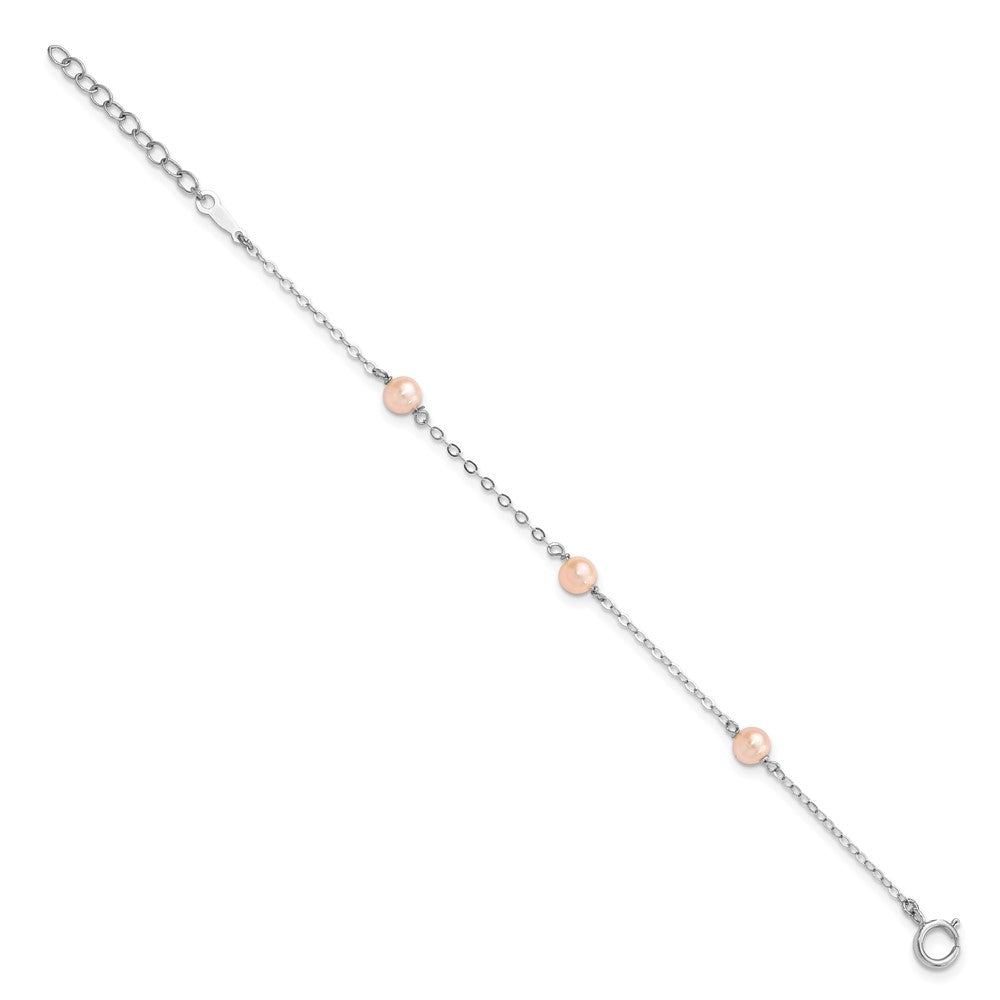 Sterling Silver RH-pltd 4-5mm Pink FWC Pearl 5 inch w/1in ext Bracelet