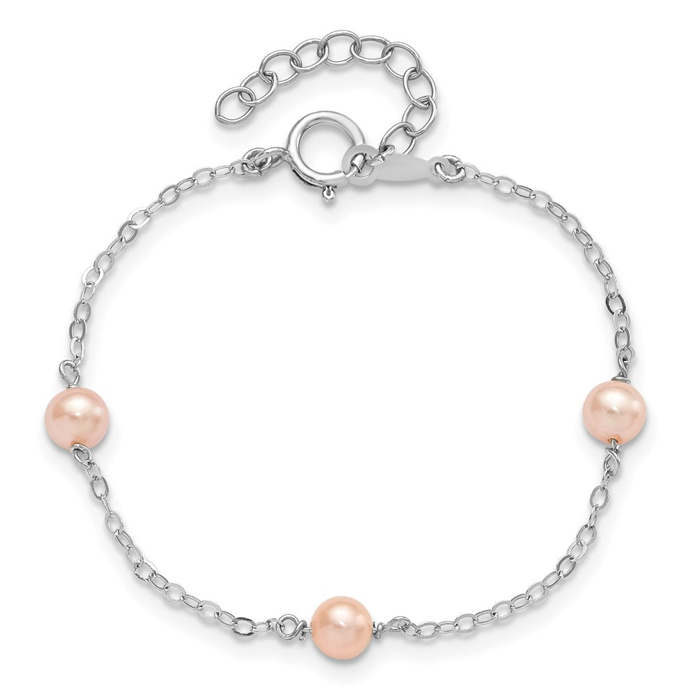 Sterling Silver RH-pltd 4-5mm Pink FWC Pearl 5 inch w/1in ext Bracelet