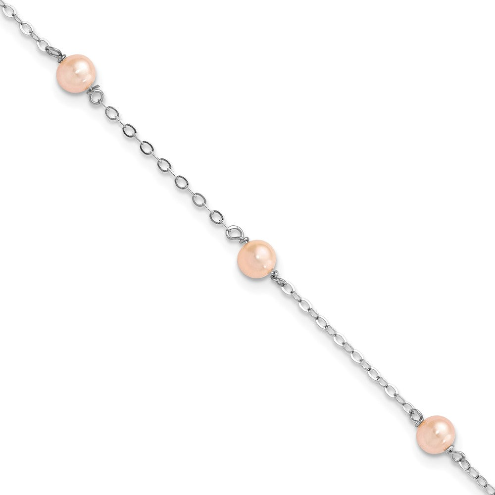 Sterling Silver RH-pltd 4-5mm Pink FWC Pearl 5 inch w/1in ext Bracelet