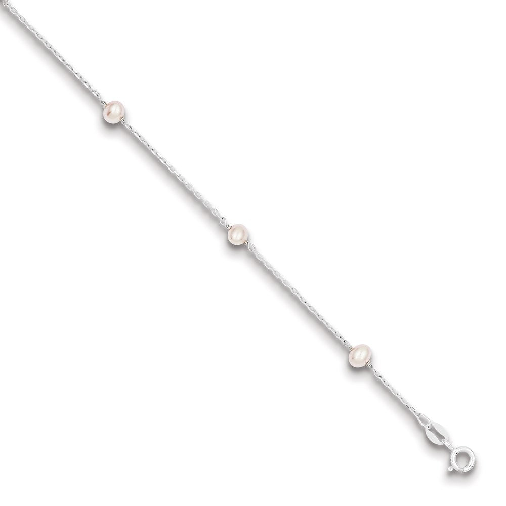 Sterling Silver RH-pltd 4-5mm Pink FWC Pearl 5 inch w/1in ext Bracelet