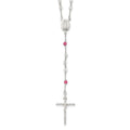 Sterling Silver Polished Crystal Rose Quartz Rosary Necklace