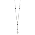 Sterling Silver Polished and Black Crystal Bead Rosary 23.5 inch Necklace