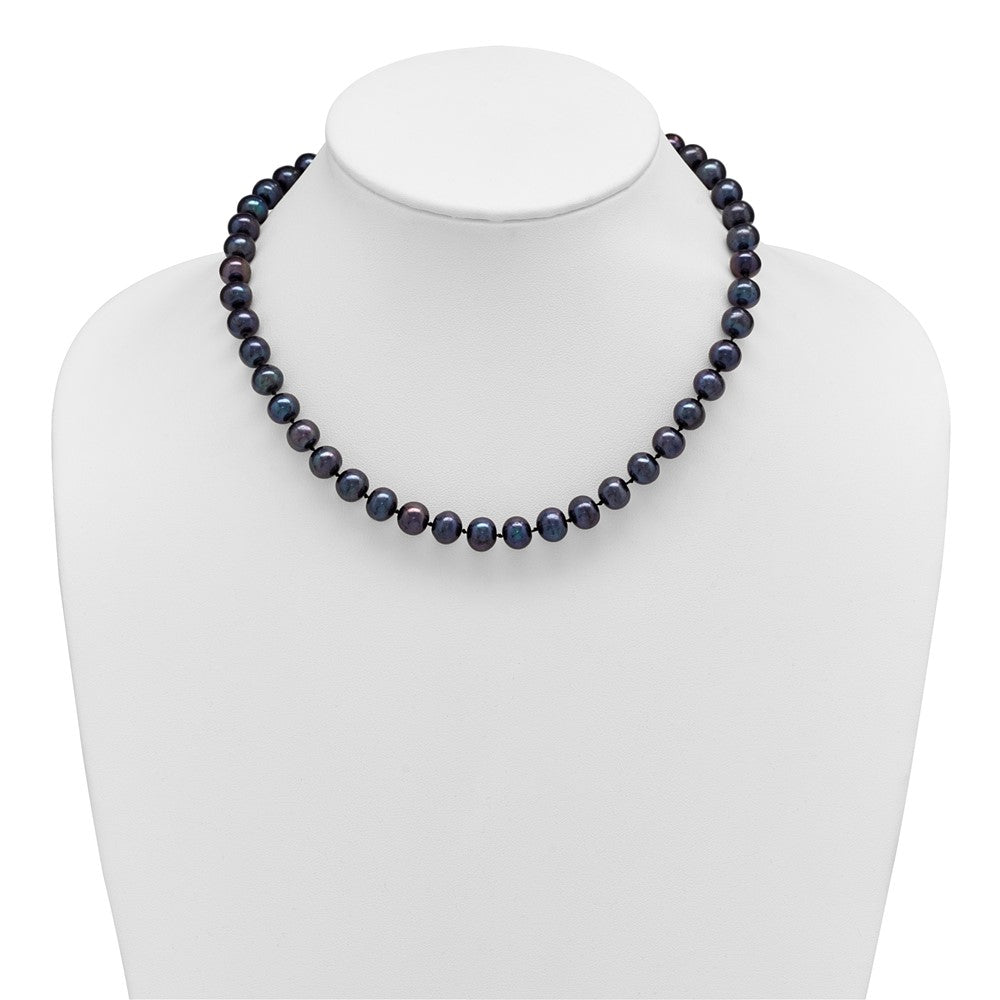 Sterling Silver Rhod-plated 8-9mm Black FWC Pearl Necklace
