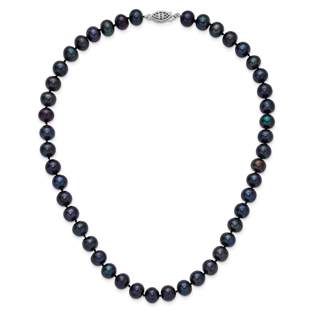 Sterling Silver Rhod-plated 8-9mm Black FWC Pearl Necklace