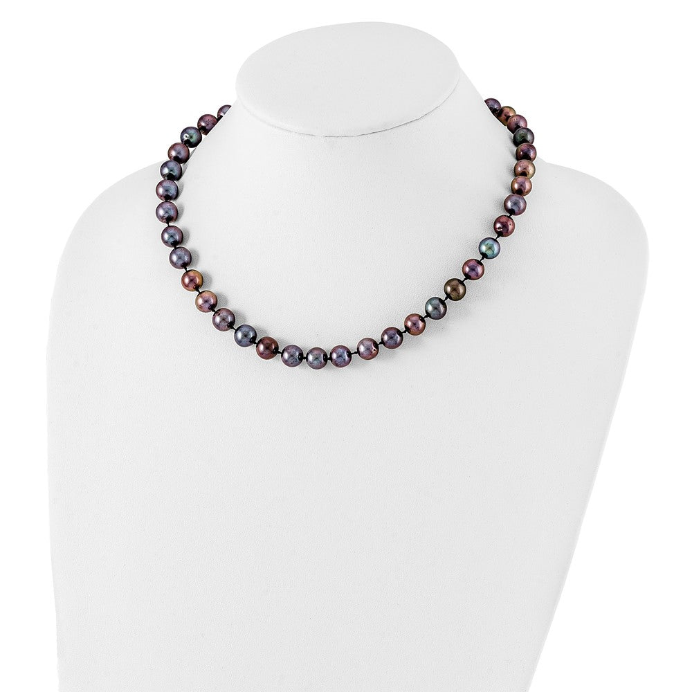 Sterling Silver Rhod-plated 9-10mm Black FWC Pearl Necklace