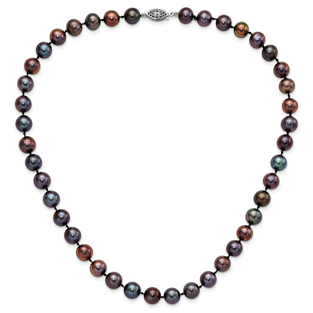 Sterling Silver Rhod-plated 9-10mm Black FWC Pearl Necklace